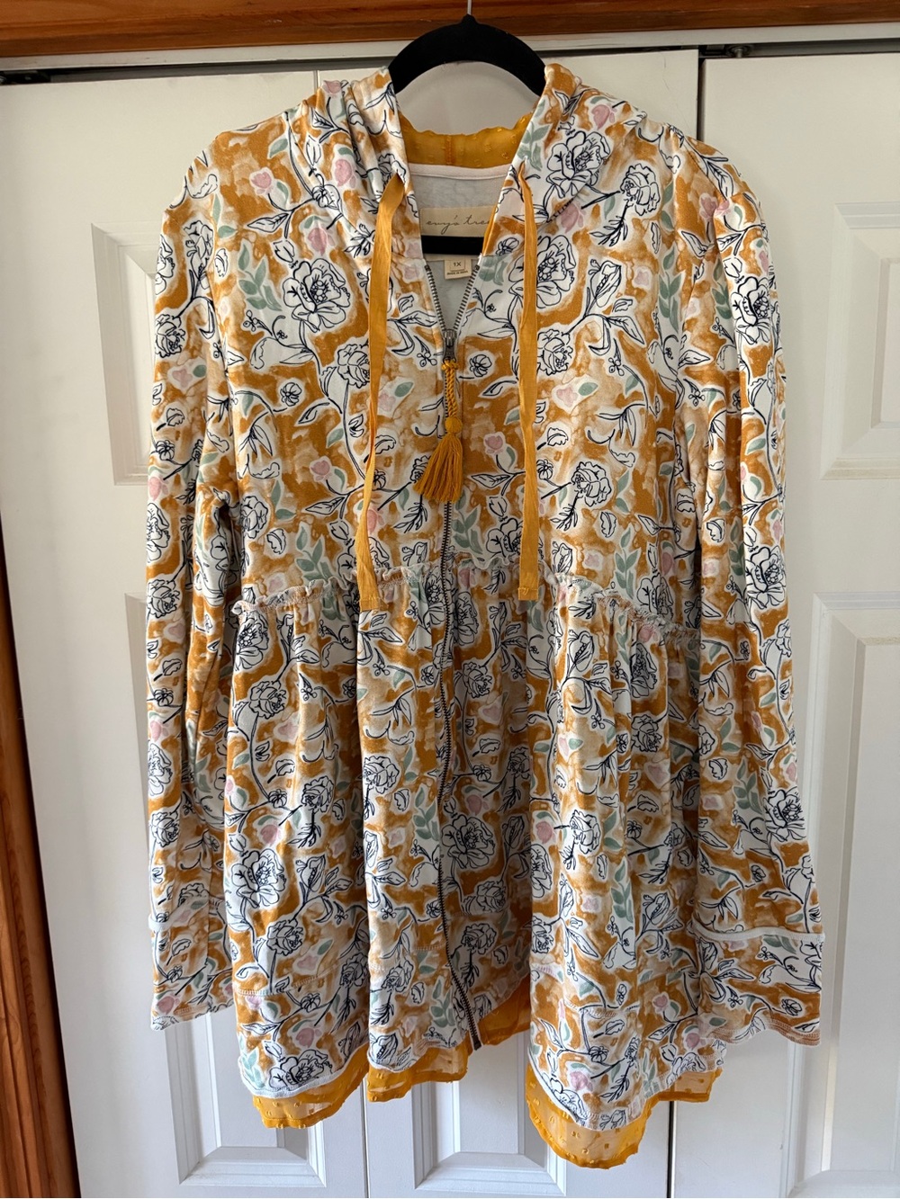 evy's tree Mustard Yellow Floral Zip Hoodie